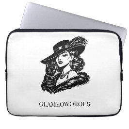 Glam Woman with Cat Fashion Illustration Laptop Fodral