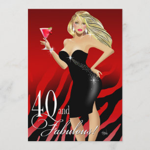 Glam Zebra Bombshell 40-årsfirande   röd Inbjudningar
