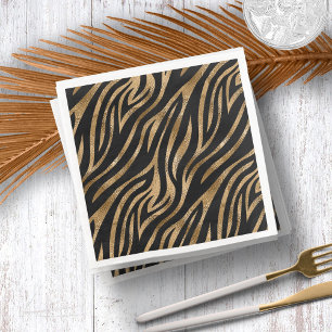 Glam Zebra ränder Mönster Black Guld ID1151 Pappersservett