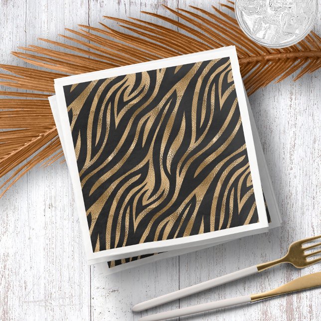 Glam Zebra ränder Mönster Black Guld ID1151 Pappersservett (Skapare uppladdad)