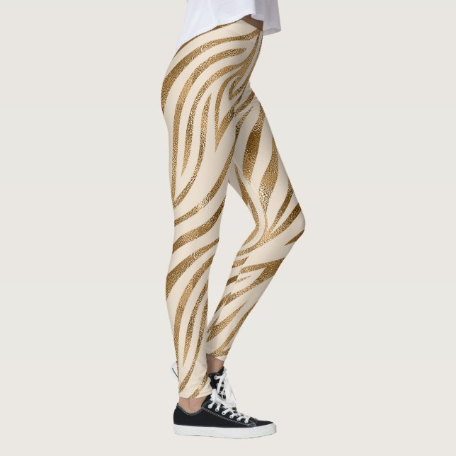 Glam Zebra ränder Mönster Safari Guld ID1151 Leggings (Höger)