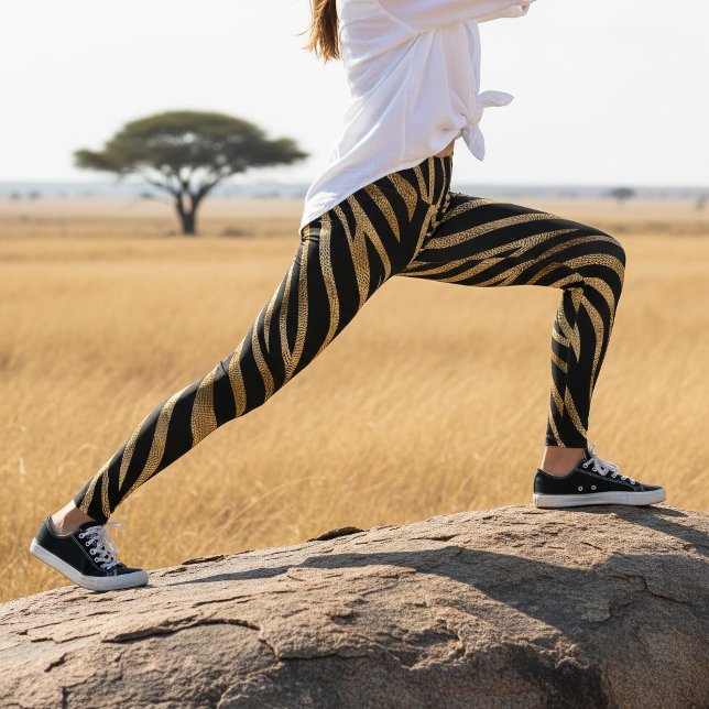 Glam Zebraränder Mönster Svart Guld ID1151 Leggings (Skapare uppladdad)
