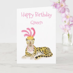 GlamAmur leopard Grattis på födelsedagen Queen-kor Kort