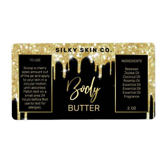 Glamdroppare Glitter Black och Guld body Butter Fraktsedel (Framsidan)