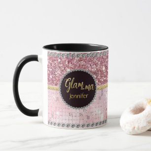 Glamma Glamoral Grandma Rosa Glitter Guld Namn Mugg