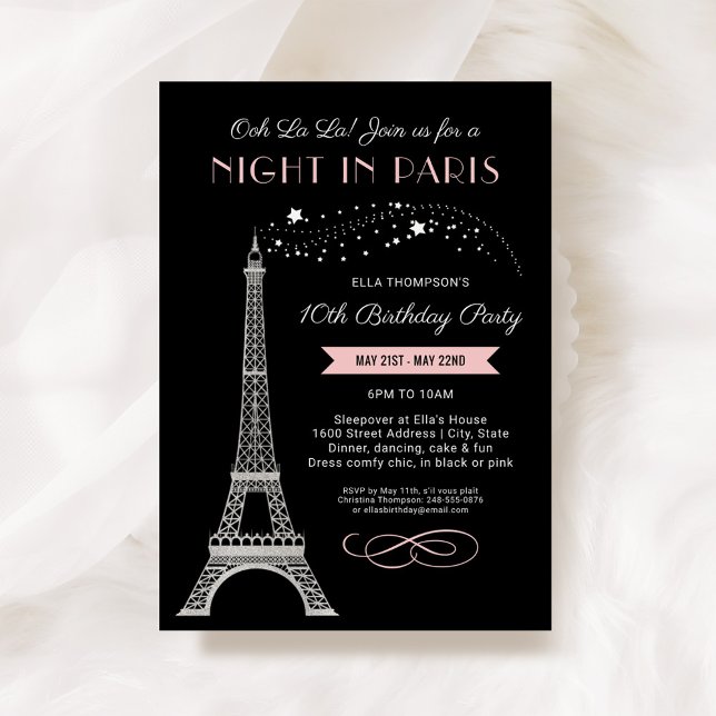 Glamnatt i Paris Rosa flickors födelsedag Inbjudningar (Skapare uppladdad)