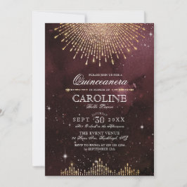 Glamor Art Deco Burgundy Quinceanera Inbjudningar