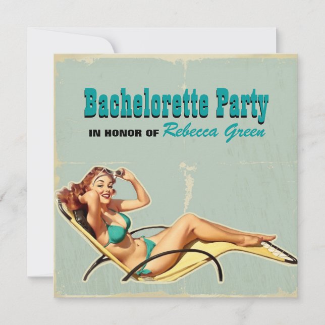 glamor bassäng baddräkt retro bachelorette inbjudningar (Framsida)