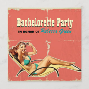 glamor bassäng baddräkt retro bachelorette inbjudningar