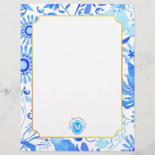 Glamor Blommigt Blue Letterhead Brevhuvud