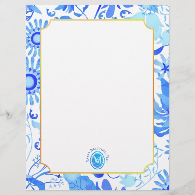 Glamor Blommigt Blue Letterhead Brevhuvud (Framsida)