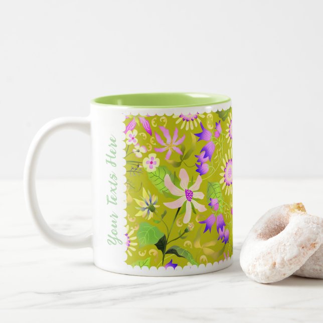 Glamor Blommigt Grönt 2-tonkaffe Mugg (Med munk)