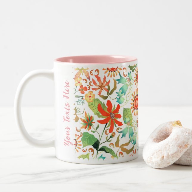 Glamor Blommigt White Two-Tone Coffee Mugg (Med munk)