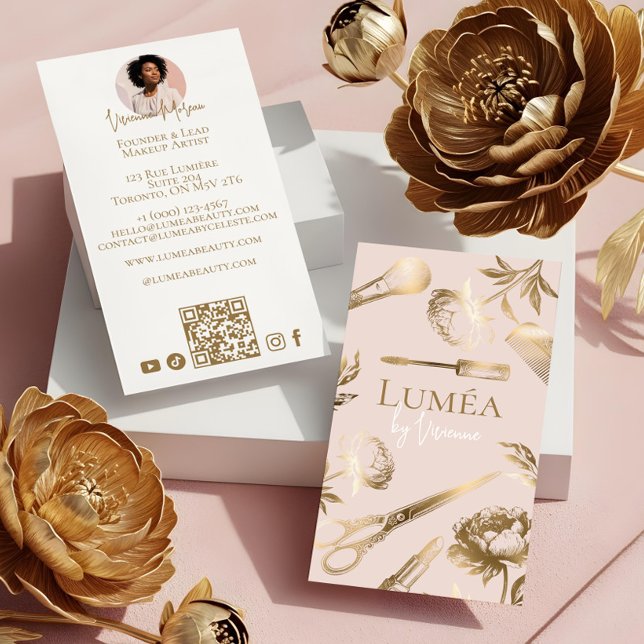 Glamor Blush Pink Gold Beauty Salon Makeup Studio Visitkort (Glamour Blush Pink Gold Beauty Salon Makeup Studio Business Card)