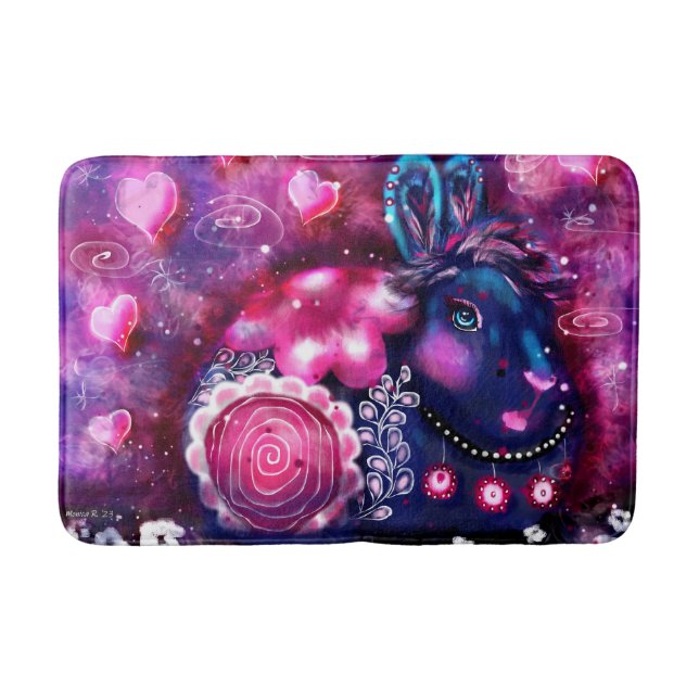 Glamor Bunny Rabbit Lila Rosa Whimsical Blommigt Badrumsmatta (Framsidan)