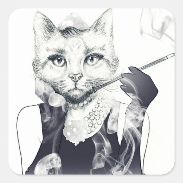 Glamor Cat Fyrkantigt Klistermärke (Framsida)