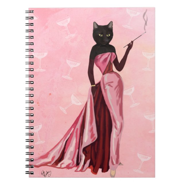 Glamor Cat i Rosa Anteckningsbok Med Spiral (Framsidan)