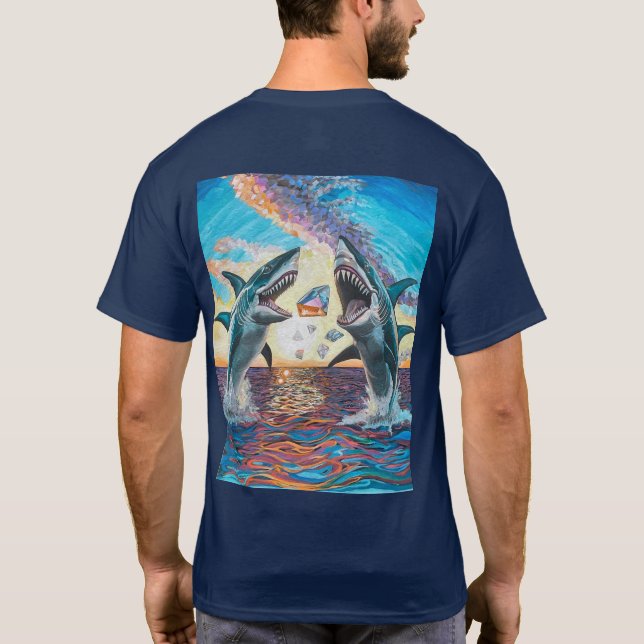 Glamor Chomp-Shark Breaching for Shiny Gems- T Shirt (Baksida)