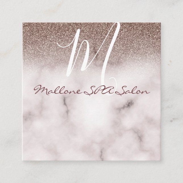 Glamor Elegant Marble Chic Lila Glitter Monogram Fyrkantigt Visitkort (Framsida)