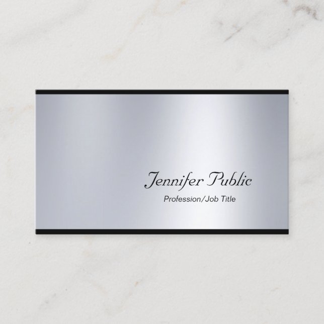 Glamor Elegant Script Silver Modern Plain Luxury Visitkort (Framsida)