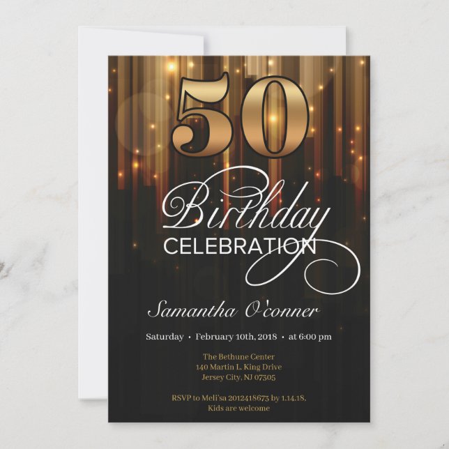 Glamor finare guld svart 50-årsdag inbjudningar (Framsida)