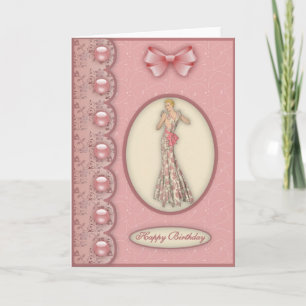 Glamor Girl in Rosa - Birthday Card Kort