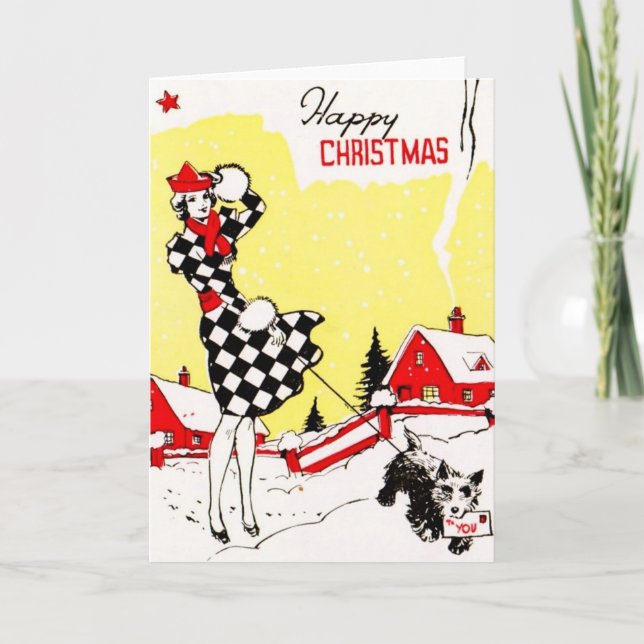 Glamor Girl med Scotty Hund Hälsning Helgkort (Framsida)