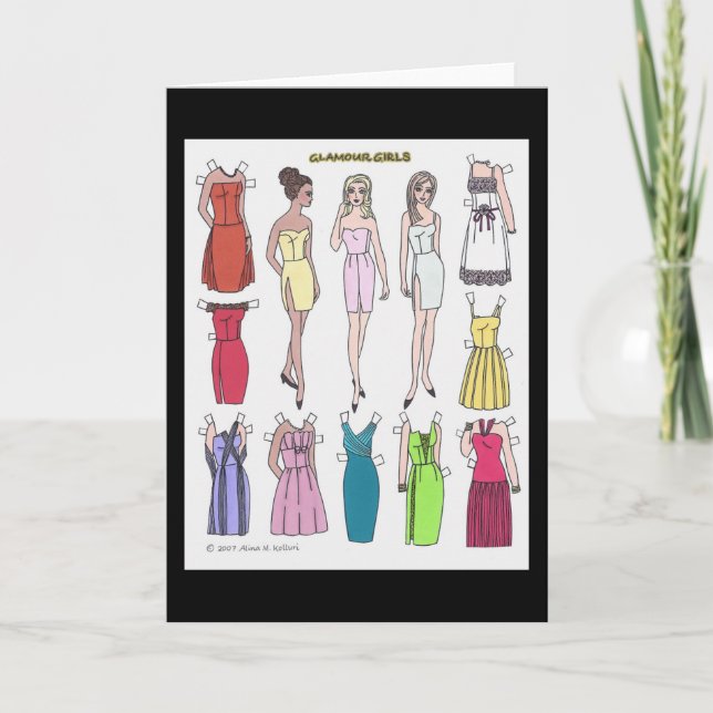 Glamor Girls Pappra doll Blank Greeting Card Kort (Framsida)