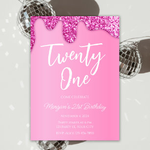 Glamor Girly Rosa Glitter 21:a födelsedagen Party Inbjudningar
