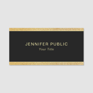 Glamor Guld Glitter Anpassningsbar Rektangel svart Namnbricka