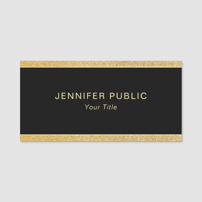 Glamor Guld Glitter Anpassningsbar Rektangel svart Namnbricka (Framsida)