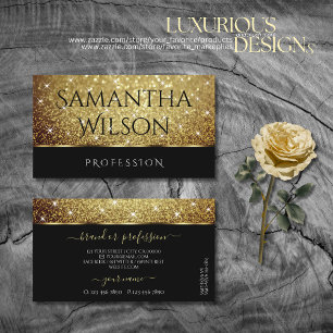 Glamor Guld Glitter Gnistra Stars på Black Modern Visitkort