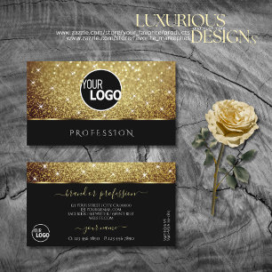 Glamor Guld Glitter Luminous Stars Black Logotyp Visitkort