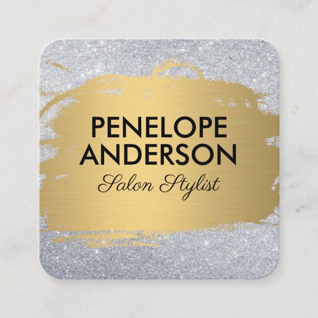 Glamor Guld Metallic Brushed Glitter Fyrkantigt Visitkort (Framsida)