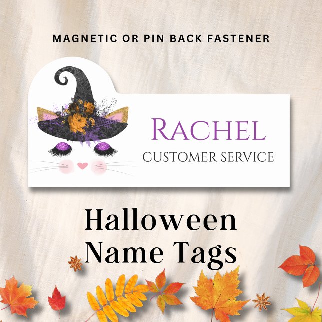 Glamor Halloween Witch Cat Personlig Namn Namnbricka (Skapare uppladdad)
