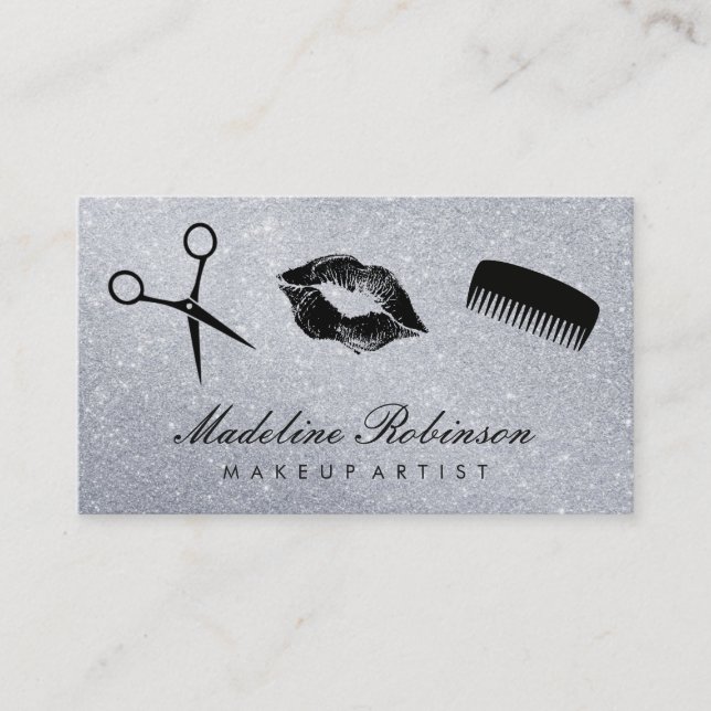Glamor Kiss Comb Shears Glitter Visitkort (Framsida)