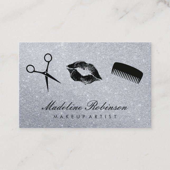 Glamor Kiss Comb Shears Glitter Visitkort (Framsida)