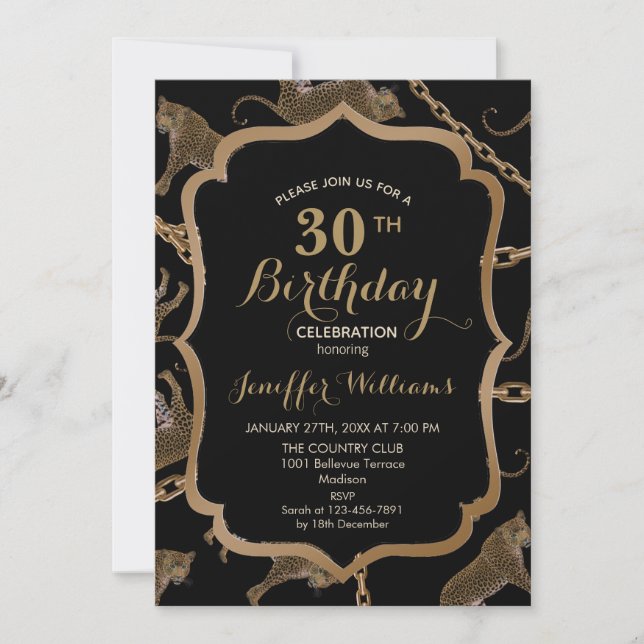 Glamor leopard cheetah inbjudningar (Framsida)