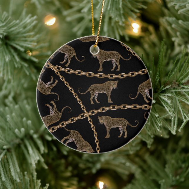 Glamor leopard cheetah julgransprydnad keramik (Träd)