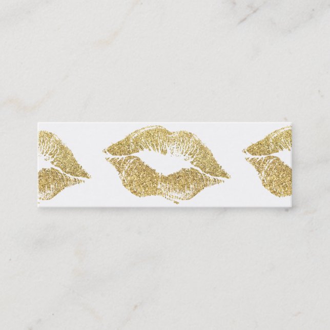 Glamor Lipstick Kisses Guld Glitter Mini Visitkort (Framsida)