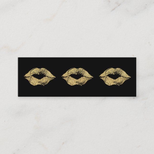 Glamor Lipstick Kisses Guld Glitter Mini Visitkort (Framsida)