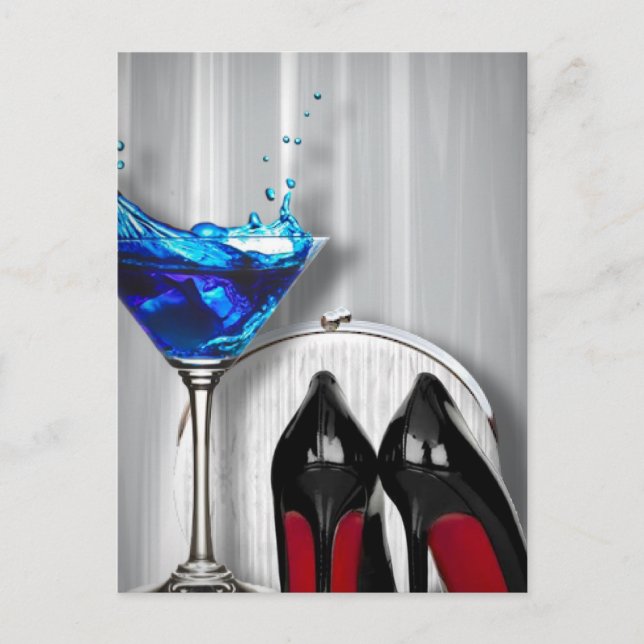 Glamor martini cocktail, party, stilletos vykort (Framsida)