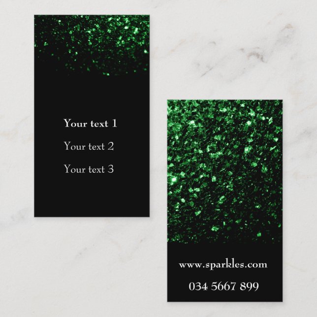 Glamor Mörk grönt glitter-glittrar, svarta Visitkort (Fram/baksida)