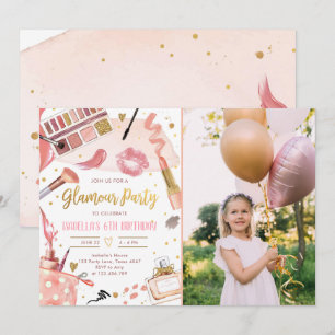 Glamor Party Glitz Glam Spa Girl Makeup Birthday  Inbjudningar