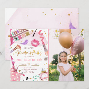 Glamor Party Glitz Glam Spa Girl Makeup Birthday Inbjudningar