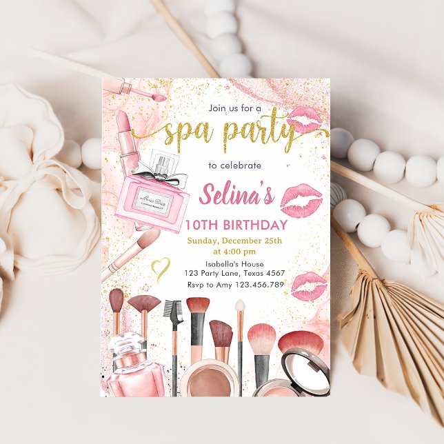 Glamor Party Glitz Glam Spa Girl Makeup Birthday Inbjudningar (Skapare uppladdad)
