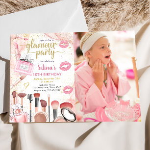 Glamor Party Glitz Glam Spa Girl Makeup Birthday Inbjudningar