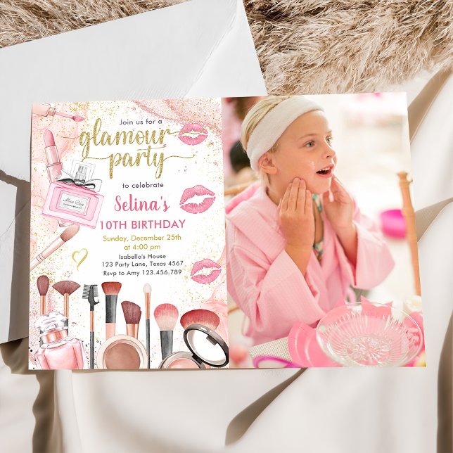Glamor Party Glitz Glam Spa Girl Makeup Birthday Inbjudningar (Skapare uppladdad)