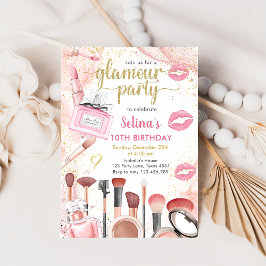 Glamor Party Glitz Glam Spa Girl Makeup Birthday Inbjudningar