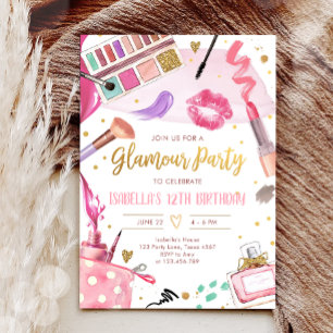 Glamor Party Glitz Glam Spa Girl Makeup Birthday Inbjudningar